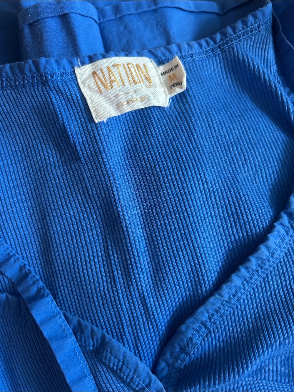 Nation LTD Suchi Dress Blue Organic Pima Cotton Tiered Mini Dress M
